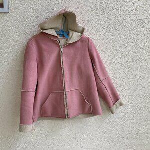 Hooded Faux Suede Coat PINK  Shearling Lined Eivissa